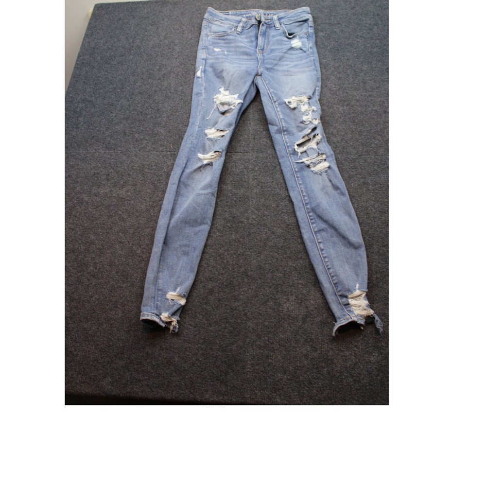 American Eagle Hi-Rise Jegging Light Wash Distressed Skinny Jeans Size 4 Regular